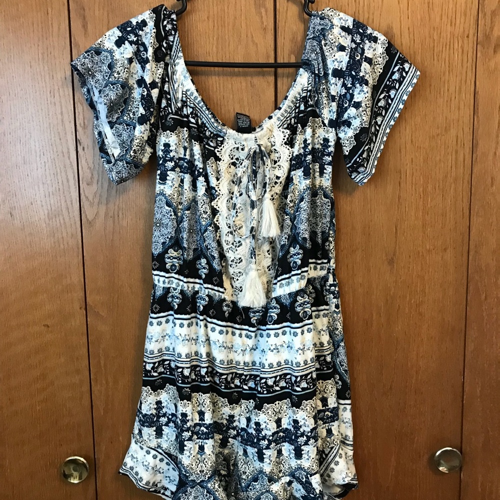 multi print blue romper